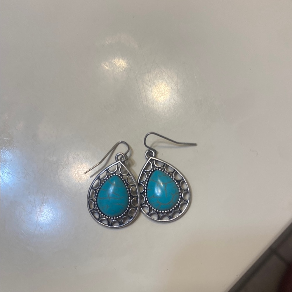 Silver and Turquoise Teardrop Earrings